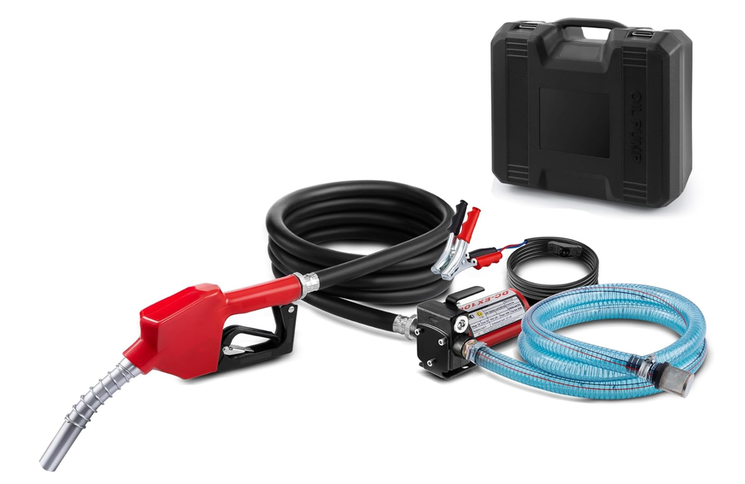 12V Reversible Fuel Transfer Pump Kit, 10 GPM Self-Priming Diesel & Gasoline Pump, Explosion-Proof Portable Fuel Pump with Auto Shut-Off Nozzle, Hose & Carry Case for Tractor, Truck, Generator