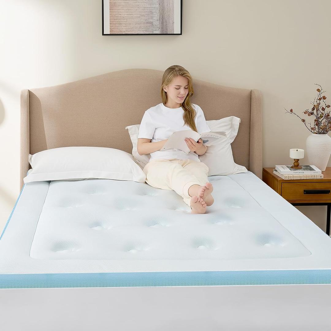 Hansleep Memory Foam Mattress Pad Topper King, King Size Mattress Topper Viscose Derived from Bamboo, King Foam Bed Mattress Pad Cover for Back Pain Relief, 78" x 80", White