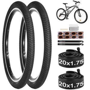 yeesport 20 Inch Bike Tire, 2 Pack 20x1.75 Bicycle Tires & 20x1.5-1.75" Bike Tubes with Repair Kit, 20x1.75 Mountain Bike Tire Replacement, Rubber Tires for MTB Off-Road Bike