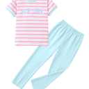 HSOXLQF Tween Girls Clothes 2 Piece Outfit Striped Color Blocking Short Sleeve Top and Leggings Pants Summer Sets