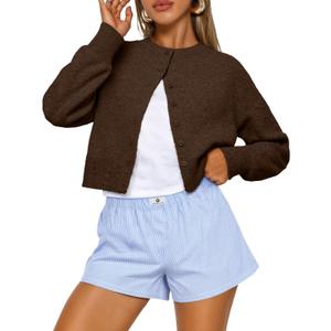 Trendy Queen Cropped Cardigan Sweaters for Women Lightweight Crop Knit Y2k Fall Outfits Fashion Clothes 2025 (Small, Chocolate Brown)