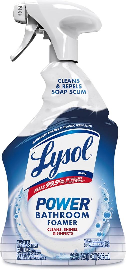 Lysol Power Foaming Bathroom Cleaner, Multipurpose Cleaner For Showers, Bathtubs, Sinks, Disinfectant Spray Kills 99.9% Of Germs, Zero Bleach Cleaning Spray, 32 Oz. (32 Fl Oz (Pack of 1))
