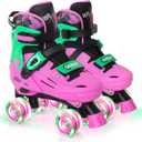 Nattork Adjustable Roller Skates for Kids Boys Girls- Teen Youth Age 4-16 - Cool Racing Car Indoor Outdoor Gift Idea for Birthdays Christmas (Small(9C-12C US), Pink Green)