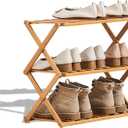2 to 5 Tier Shoe Rack, Multi Tier Foldable Bamboo Shoe Organizer Rack Multifunctional Storage Free Standing Shoe Shelf. (3 Tier (20 feet Wide))