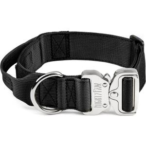 Mighty Paw Tactical Dog Collar for Large Dogs - Heavy Duty Collar with Metal Buckle and Control Handle, Premium Grade Weatherproof Polyester, Large Dog Collar in Large for Medium to Large Pets -Black