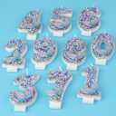 Purple 0 Birthday Number Candles,Glitter Blue Purple Pearls Mermaid Tail Number Birthday Candles for Girls Women Mermaid Themed Party Decorations Party Favors Cake Topper