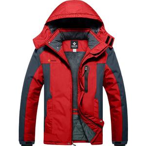 GEMYSE Men's Ski Snow Jacket Warm Winter Waterproof Coat Snowboard Rain Jacket Hooded Windproof Windbreaker (Large, Grey Red)