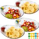 Clear Chip and Dip Serving Platter Set, 4 Pcs Fruit Plates Divided Party Trays 10'' x 8.7'' Snack Bowl Dishes, Dine Appetizer Plates, Reusable BPA-free Plastic Dumpling Plate with Sauce Holder