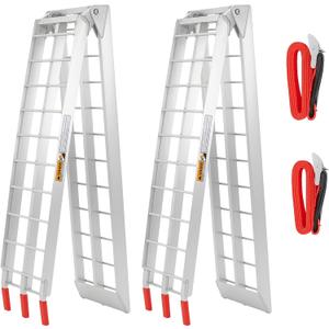 ATV Ramps for Pickup Trucks, 7.5 ft Folding Aluminum Truck Ramps 2 Pack, Crossbar Rungs Traction, Rubber-Tipped Fingers, Load Straps Included, 1,500 lb per Pair (750 Each), 89 x 12 in