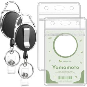 2 Pack ID Badge Holder with Badge Reels Retractable Clip Heavy Duty Vertical Clear ID Card Badge Holders for Work Office Student Nurse