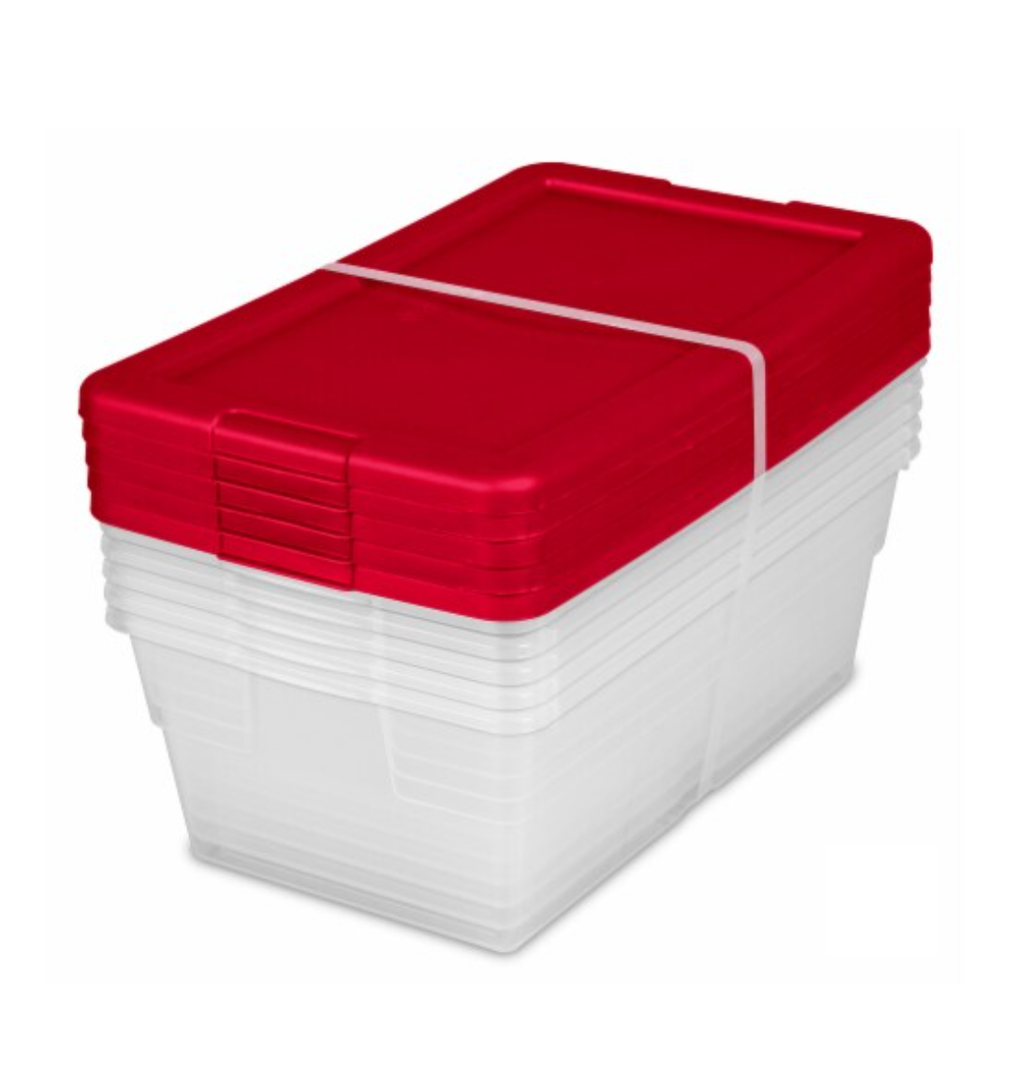Sterilite Storage Boxes - Pack of 5 - Rocket Red/Clear