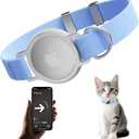 AirTag Cat Collar, Ultra Elastic Cat Tracker Collar, Airtag Holder Compatible with Apple Air Tag, [Lightweight & Scratch Resistant] Adjustable Stepless GPS Pet Collar for Cats Kittens, Blue