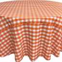LA Linen Poly Checkered Round Tablecloth, 120-Inch, Orange/White