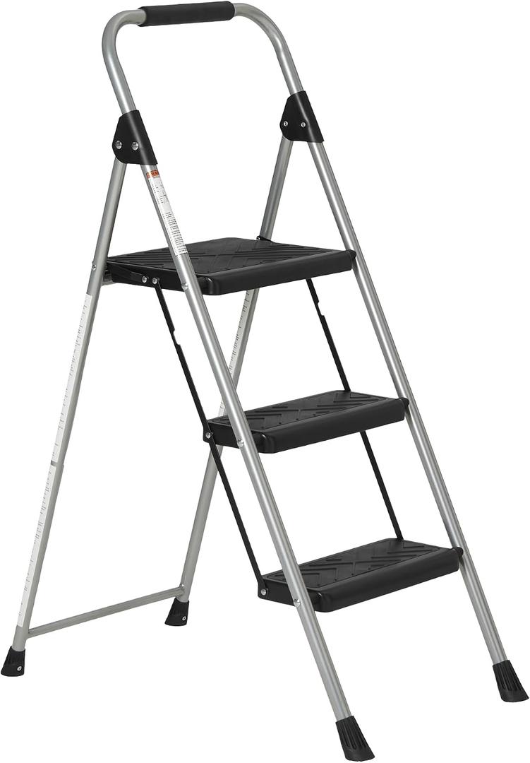 Amazon Basics Folding 3 Step Portable Ladder with Wide Anti-Slip Pedal, Black