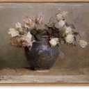 OIQArtOIQ Vintage Landscape Canvas Wall Art Framed Natural Scenery Painting Artwork Prints France Country Wilderness Farmhouse Decor Pictures Kitchen Bedroom Living Room Bathroom (16x24 in, White rose)