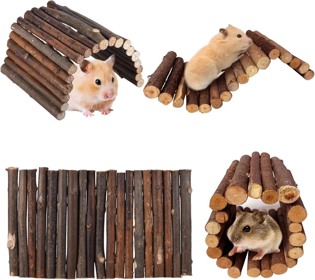 Hamiledyi 4PCS Hamster Bridge Wooden Bridge Toy Rat Ladder Natural Wooden Hideout Tunnel Ladder Hamster Cage Accessories Chew Toys for Guinea Pig Rat Chinchilla Reptile (S : 8.7" 3.95" (4 pcs))