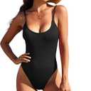 American Trends One Piece Swimsuit Women Swim Suits for Women 2024 Ribbed Open Back Bathing Suit Sexy Slimming Swimsuit (Small, Black)