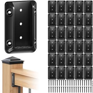 30 Pcs Deck Railing Bracket Connectors for 2"4 (Actually 1.5x3.5) Wood Post to Handrail Connection, Railing Connectors with 210 Pcs Galvanized Black Screws for Wooden Stair Fence Railings