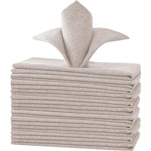 H.VERSAILTEX Linen Textured Cloth Napkins Set of 12 (18" X 18") Linen Textured Dinner Napkins Waterproof Extra Soft Thick Durable Reusable Napkins with Hemmed Edges, Heather Sand