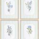 Blue White Florals Wall Art Sage Green Striped Hydrangea Pictures Wall Decor White Roses Posters Grandmillennial Rustic Farmhouse Wildflowers Painting Print Artwork for Nursery Living Room, Unframed, 16''Lx12''W-Unframed