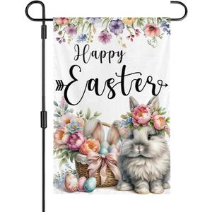 2 x Easter Garden Flag 12 x 18 Inch Double Sided Happy Easter Bunny Flags Spring Burlap Flowers Easter Eggs Yard Flag for Outside Holiday Rustic Farmhouse Yard Outdoor Decoration