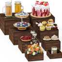 8 PCS Wooden Buffet Risers, Rustic Wood Cake Cupcake Stands, Square Food Risers for Buffet Table, Catering Dessert Table Display Set, Stackable Wooden Crates for Party, Decor, Wedding, Birthday, 11" 10" 9" 8" 7" 6.3" 5.5" 4.7"