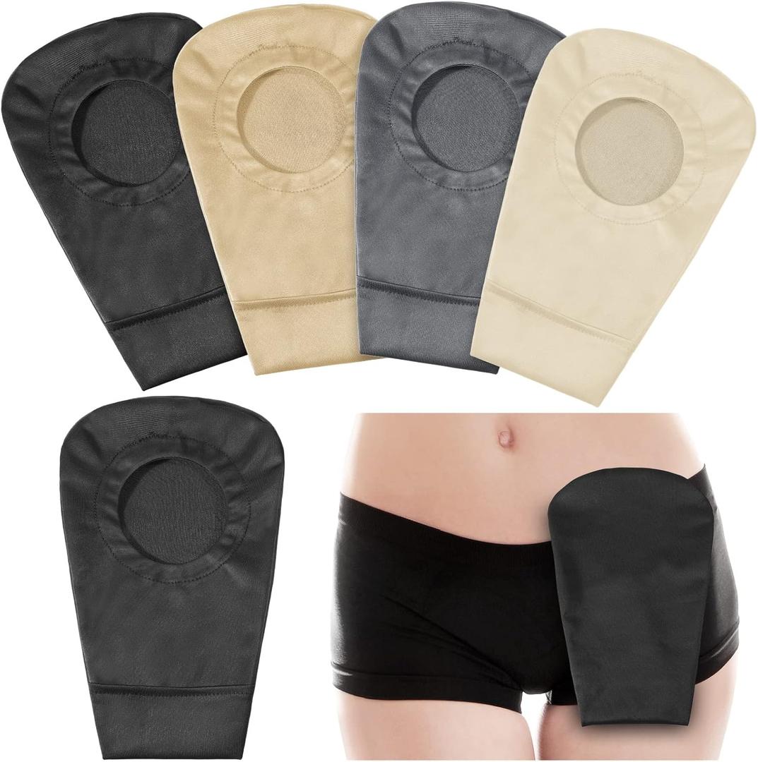 Sherr 4 Pieces Ostomy Bag Cover Colostomy Bag Covers Odor Control Stretchy Pouch Washable Pouch Liner for Women Men Lightweight Care Protector Supplies, 4 Colors