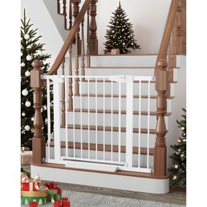 Cumbor 29.7-40.6" Baby Gate for Stairs, Mom's Choice Awards Winner-Dog Gate for Doorways, Pressure Mounted Auto-Close Pet Gates for Dogs Indoor, Safety Child Gate with Easy Walk Thru Door, White (30.5" Tall)