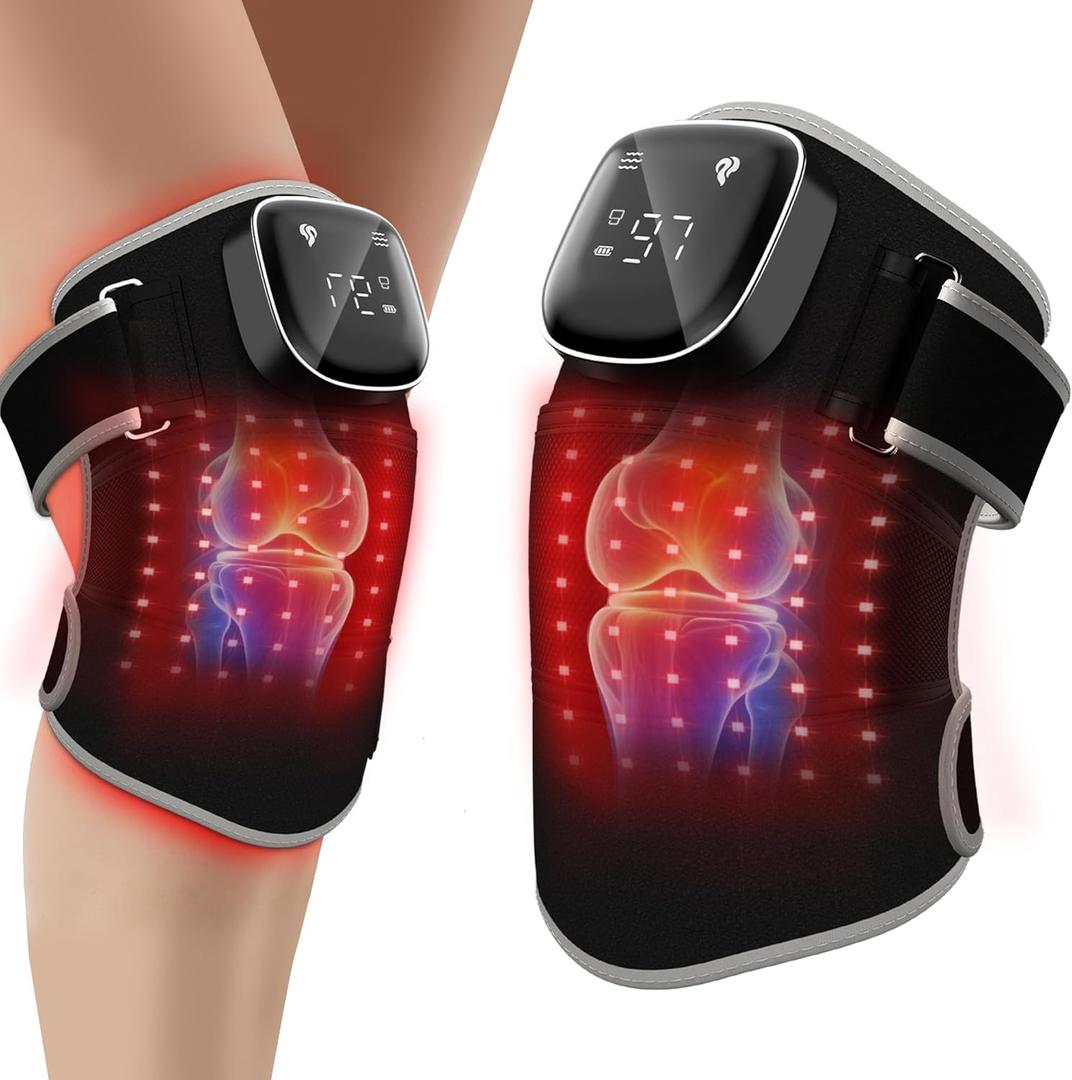 RAYOCON Red Light Therapy for Knee: Knee Massager with 6 Heat and 5 Vibration Cordless Rechargeable Electric Heated Knee Brace Gifts for Men Women