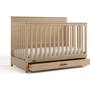 Graco Tristan 5-in-1 Convertible Crib with Drawer (Driftwood)  GREENGUARD Gold Certified, Fits Standard Crib Mattress, Premium Handle, Converts to Toddler Bed, Daybed, and Full-Size Bed