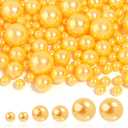 280PCS No Hole Pearl Beads for Vases Filler,8mm 14mm 20mm Mixed Size Round Gold Floating Pearls for Centerpieces Vases, Brushes Holder, Wedding Party Decoration and Candles Centerpiece (Gold)