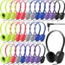 Kanayu 30 Pack Wired Headphones, Adjustable On Ear Headphones, Kids Headphones with Stereo, Children Headphones Earbuds for Kids, Boys, Girls, Schools, Laptop, Travel, Plane, Tablet (Bright Colors)