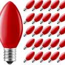 Minetom C7 Christmas Replacement Light Bulbs 50 Pack, C7 Bulbs Clear Incandescent Bulb for Christmas String Light, E12 Candelabra Base, 5 Watt, Red