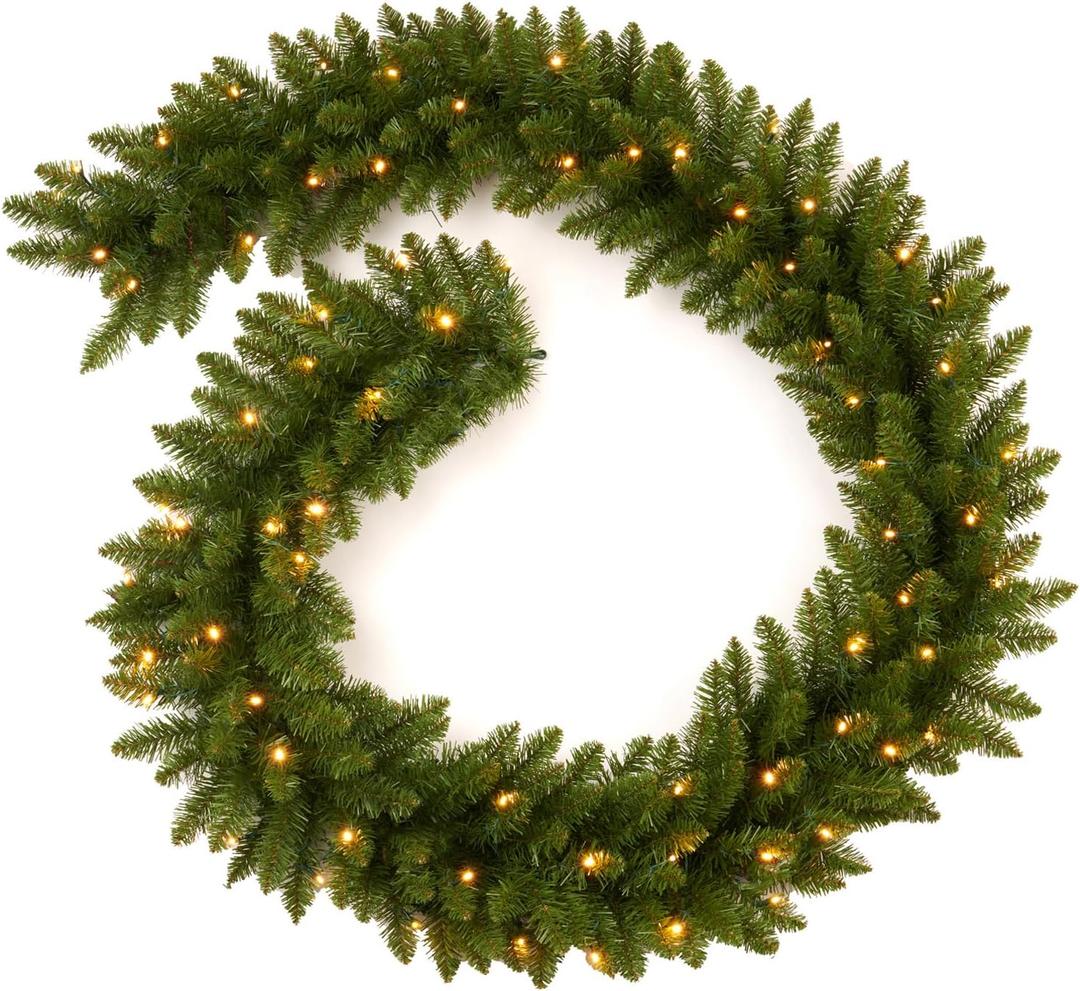 9FT Christmas Garland Pre-lit with 50 Lights, Plug in, for Mantle/Stair/Indoor/Outdoor Xmas Garland Green