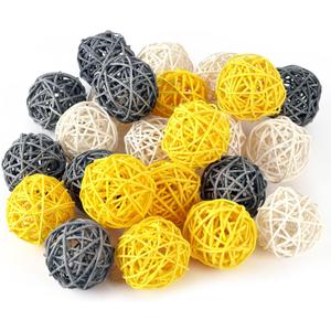 DomeStar 24PCS Yellow Decorative Balls for Bowl Centerpiece, 2 Inch Rattan Balls Bowl Fillers Decor - Wicker Twig Orbs Spheres, Wedding Home Vase Table Decor