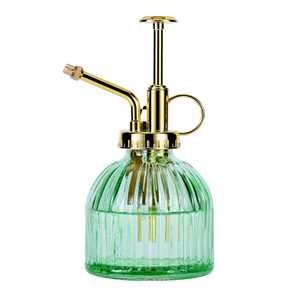 Glass Plant Mister Spray Bottle, 6.5" Green Glass Water Spray Bottle with Gold Top Pump Small Watering Can, Small Plant Sprayer Mister for Indoor Outdoor House (Green+Gold A)