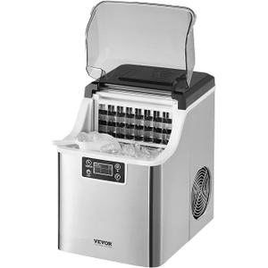 VEVOR Countertop Ice Maker, 24 Cubes Ready in 15 Mins, 45lbs in 24Hrs, Self-Cleaning Portable Ice Maker with Ice Scoop and Basket, Ice Machine with 3 Sizes Ice Cube for Home Kitchen Office Party