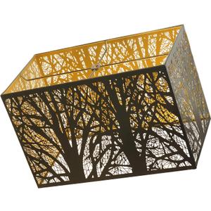 (8"+14") Top (8"+14") Bottom 9" High Rectangular Etched Metal Lampshade | Black & Gold Large Rectangular Tree Shadow Effect Lamp Shade Fits For Table Lamps Floor Lamps Replacement Spider Fitter.