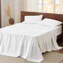 Bedsure 100% Cotton Sheets Queen Size Bed Set, Queen Sheet Set, Ultra Soft & Comfort Brushed Cotton Sheet with Deep Pocket up to 16", 4 Pieces Bedding Bedsheets & Pillowcases - White