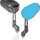 Aluminum Alloy Waterproof Motorcycle Mirrors with M8 M10 Bolts, CNC Machined Anti-Glare Blue Lenses Rear View Mirrors, Foldable Multi-Angle Adjustable for Motorcycle ATV Scooter Moped Cruiser