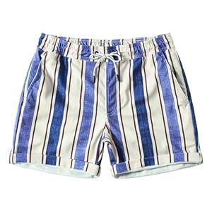 JOTOOK Men's Casual Drawstring Corduroy Shorts Elastic Waist Summer Shorts with Pocket Medium Navy Beige Stripe Small