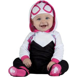 Marvel Spider-Gwen Official Infant Deluxe Halloween Costume - Premium Minky Fabric and Non-Slip Grip Booties