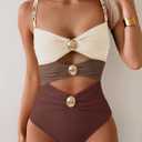 B2prity Cutout One Piece Swimsuit Tummy Control Ruched Monokini Color Block Bathing Suit for Cruise Vacation (M)