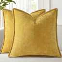 decorUhome Summer Chenille Soft Cozy Throw Pillow Covers 18x18 Set of 2, Modern Farmhouse Boho Velvet Decorative Pillow Cases with Stitched Edge for Couch Sofa Bed Home Decor, Mineral Yellow