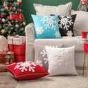 MIULEE Pack of 2 Christmas Decorative Snowflake Throw Pillow Covers Canvas Embroidery Winter Cushion Cases Holiday Decor Soft Pillowcases for Winter Couch Sofa Bedroom CarWhite, 50x50in
