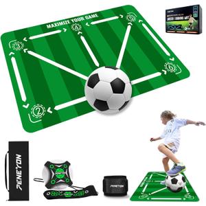Soccer Training Mat with Adjustable Soccer Trainer - Non-Slip Soccer Training Equipment for Kids Youth to Boost Speed, Strength & Coordination | Soccer Trainer for Indoor/Outdoor Drills (90*60cm)