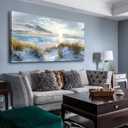 Lapremoly Framed Wall Art - Large Ocean Beach Wall Decor for Living Room, Office, Modern Bedroom - Blue Sea Landscape Pictures - 24"X48"
