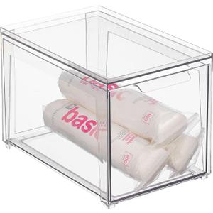 MDesign Plastic Stackable Bathroom Storage with Pull Out Bin Organizer Drawer for Cabinet, Vanity, Shelf, Cupboard, Cabinet, or Closet Organization - Lumiere Collection - Clear (8 x 12 x 8 (Pack of 1))