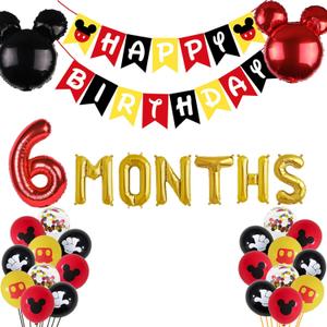 Red Boys Half Birthday Decorations Red Cartoon 6 Months Balloons Boys Six Months Banner for Boys 1/2 Birthday Baby Shower Party Supplies Decorations