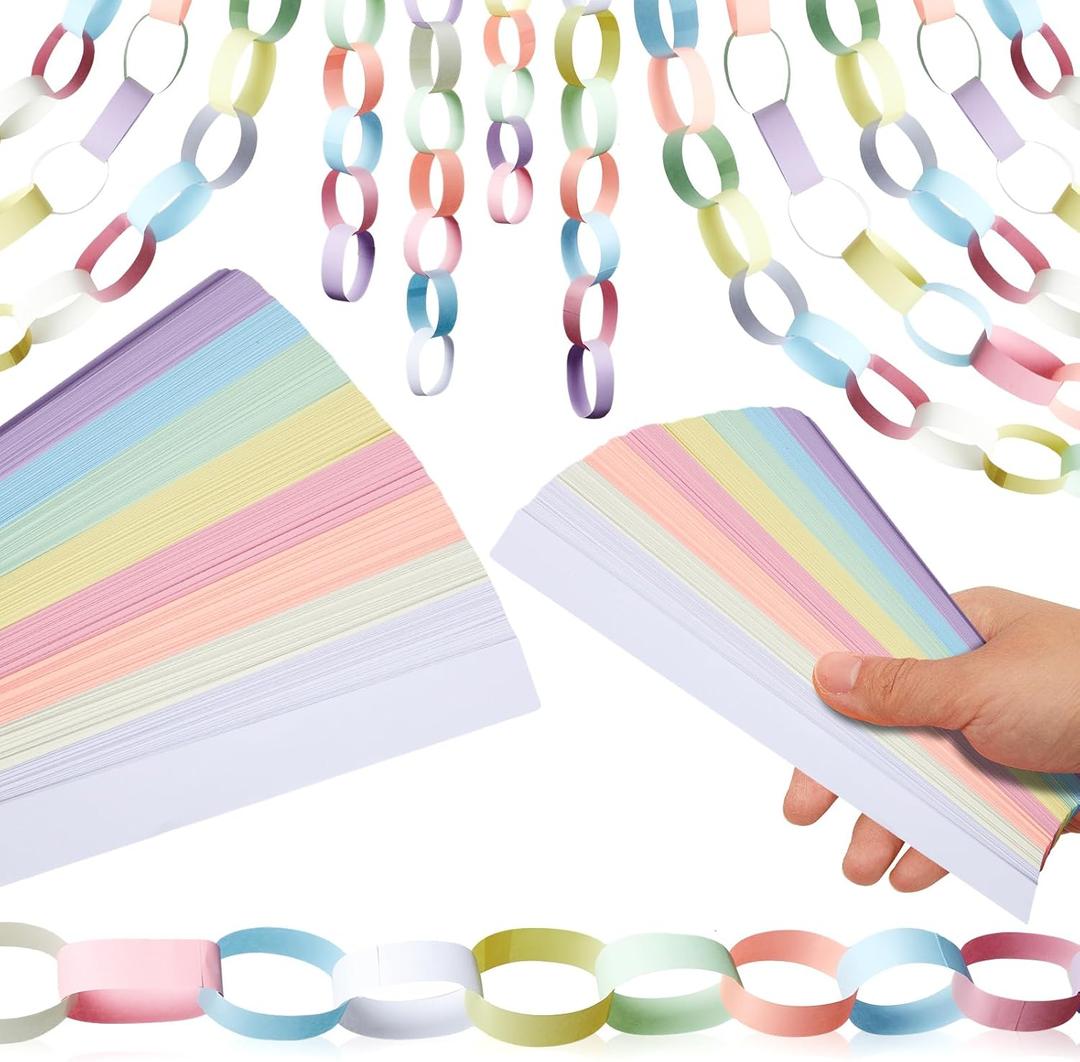 Lincia 1000 Sheet Paper Chain Garland Strips 1x8 Inch with Double Sided Tape, DIY Construction Paper Chains for Birthday Wedding Holiday Party Decorations, Crafts Supplies (Macaron Color)